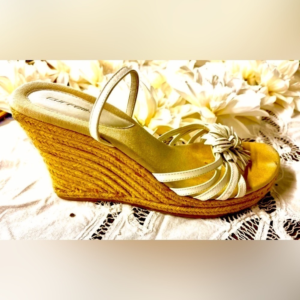 LEATHER AND JUTE CERFEW WEDGES WITH FLOWER EMBELLISHMENT - Picture 5 of 7